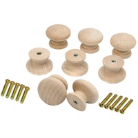 Metany 8 x runde Holzknäufe für Küchenschränke, 35 mm Durchmesser, pilzförmig, Holz, unlackiert, für Schubladen, Kommoden, Schränke, Möbelknäufe