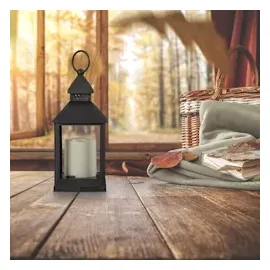 Relaxdays LED Laternen 2er Set, Kerze mit Flammeneffekt, Outdoor geeignet, nostalgische Deko-Laterne, H: 23 cm, schwarz