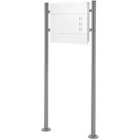 ECD Germany Standbriefkasten Weiß 37x10,5x36,5cm mit Zeitungsfach Pfosten Silber