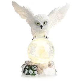 COM-FOUR com-four® LED-Figur Eule mit Glaskugel - LED Beleuchtung zum Hinstellen mit Timer-Funktion - dekorative Weihnachtsfigur