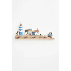 Maritime Wandgarderobe Häuser und Leuchtturm aus Holz