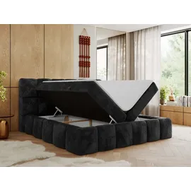 MKS Meble Boxspringbett, Doppelbett NIRA mit dekorativem Kopfteil, Multipocket-Matratze und Topper, Polsterbett mit Bettkästen - 180 x 200 cm - H3... - Grau