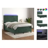 vidaXL Boxspringbett mit Matratze & LED Dunkelgrün 140x190 cm Samt