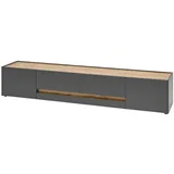 Furn.Design TV - Lowboard TV - Unterteil Center in grau matt Eiche Wotan 220 cm - Grau, Naturbelassen