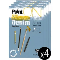 Clairefontaine 4x Denim, Block A4, kopfseitig geleimt, 15 Blatt,