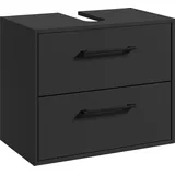 Badplaats Waschbeckenunterschrank Florence 60 x 35 cm Schwarz Matt - Hängender Badezimmerschrank mit 2 Schubladen - Schwarz