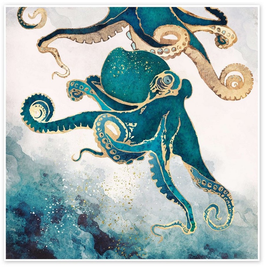 Posterlounge Poster SpaceFrog Designs, Octopus, Unterwassertraum V, Digitale Kunst grün 100 cm x 100 cm