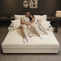BTM Big Sofa XXL-2 sitzer Schlafsofa mit Schlaffunktion Handyhalterung, Loveseat Sofabett für Wohnzimmer, Schlafzimmer und Heimkino, Beige