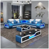 JVmoebel Wohnzimmer-Set Ecksofa L Form Couchtisch Sofa Couch Polster Leder Blau Tisch neu Blau, Made in Europa blau