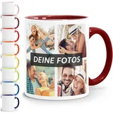 SpecialMe® Tasse personalisiert Fotocollage Fototasse mit bis zu 5 Fotos persönliches Geschenk Kaffeetasse mit Bild selbst gestalten weiss-innen-bordeauxrot standard