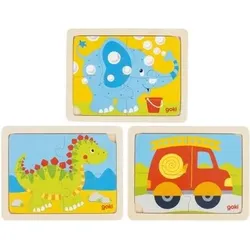 goki 57487 Einlegepuzzle Dino, Feuerwehr, Elefant