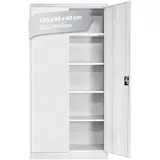 LagerZwei Mehrzweckschrank 185x90x40cm I Metallschrank, 4 Fachböden I Aktenschrank weiß, abschließbar I Robuster Allzweckschrank als Werkstattschrank & Büroschrank I Stahlschrank