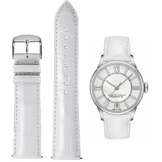 FOUUA Uhrenarmbänder Band Echtes Leder Armband Alligator Geprägte Ersatzarmbänder Armband,Weißsilber,16mm