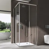 doporro Duschkabine 80x80 Dusche Schiebetür Eckeinstieg Duschabtrennung Inklusive Duschwanne Klarglas Eckdusche 6mm ESG Glas Höhe 190cm Rav16K