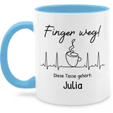 Tassen 325ml - Kollegen - Finger weg diese Tasse gehört | Spruch Arbeit | Arbeitstasse lustig Tasse Arbeit | Sprüche Tasse lustig Arbeit - 325 ml - Hellblau - personalisieren name glühweintassen