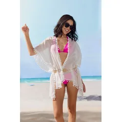 Pareo LASCANA "Modetuch", Damen, weiß, Stoff, Baumwolle, unifarben, leicht transparent, modisch, Modetücher, Strandtuch, Überwurf aus leichtem Material