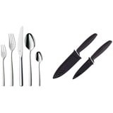 WMF Boston Edelstahl Besteck Set 6 Personen, Essbesteck Set 30 teilig, Monobloc-Messer & Touch Messerset 2-teilig, Küchenmesser mit Schutzhülle, Spezialklingenstahl antihaftbeschichtet, schwarz