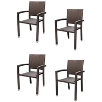 4x KONWAY® PORTO Stapelsessel Mokka Premium Polyrattan Garten Sessel Stuhl Set
