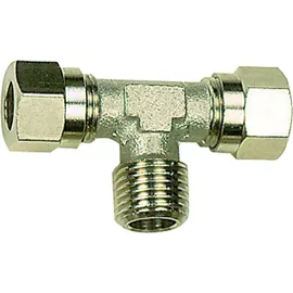 Riegler T-Einschraubverschraubung, R 1/4 a., Rohr-Außen- Ø10 mm, MS vern.