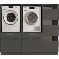 laundreezy "LAUNDREEZY LDSK10", grau Anthrazit - Waschmaschinen-Überbauschrank TÜV-zertifiziert mit viel Stauraum - 185 cm, Softclose, höhenverstellbare Füße