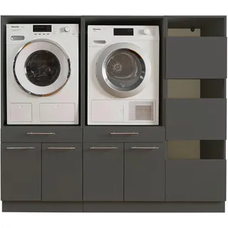 laundreezy "LAUNDREEZY LDSK10", grau Anthrazit - Waschmaschinen-Überbauschrank TÜV-zertifiziert mit viel Stauraum - 185 cm, Softclose, höhenverstellbare Füße