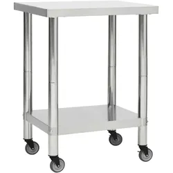 DELUKE® Edelstahl Arbeitstisch mit Rollen BEWO 80x30x85cm, Edelstahl Gastro-Tischwagen Arbeitsfläche Gastro-Küchentisch Servierwagen mobil