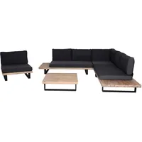 Mendler Garten-Garnitur mit Sessel HWC-H54, Lounge-Set Sofa, Spun Poly Akazie Holz FSC® Aluminium ~ hellbraun, Polster dunkelgrau