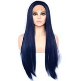 Synthetische Lace Front Perücken,Dunkelblaue Synthetische Lace Front Perücken Langes Glattes Haar T Teil Perücken Für Modefrauen Hitzebeständiges Faserhaar Für Modefrauen,28 inch