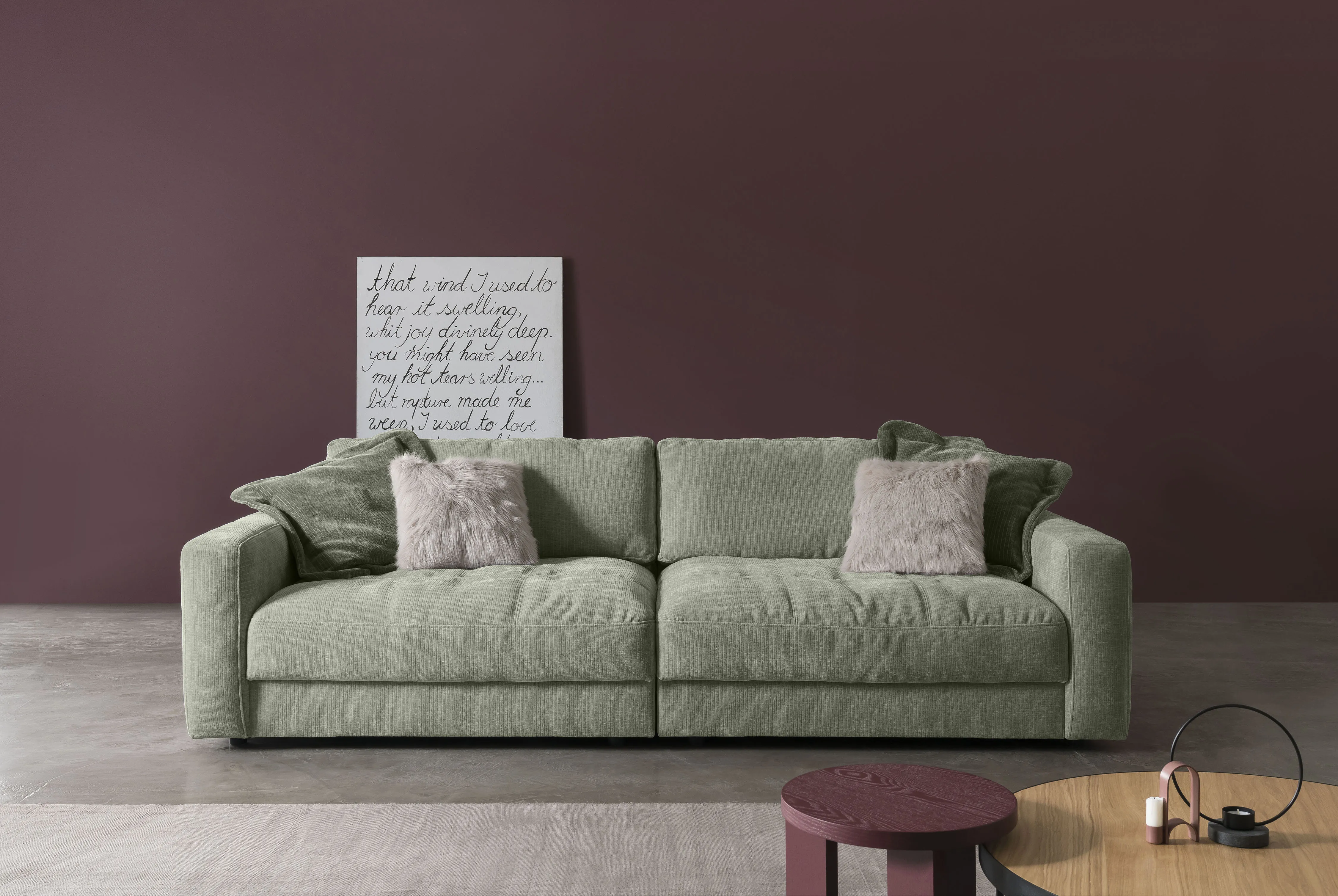 Big-Sofa BETYPE "Be Comfy", grau (limestone), B:264cm H:84cm T:111cm, 100% Polyester, Sofas, legerer Sitzkomfort, wahlweise mit manueller Sitztiefenverstellung