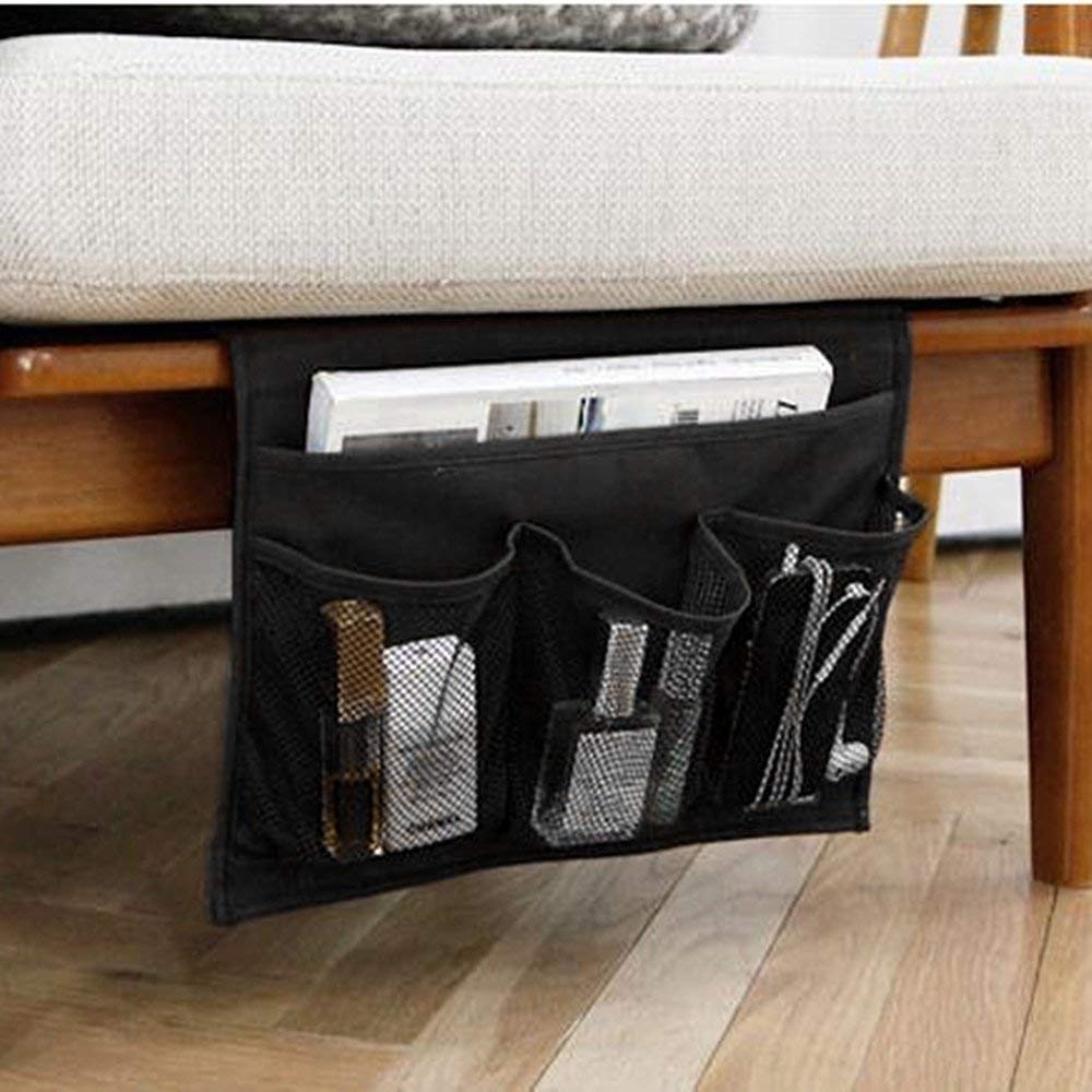 WADY Nachttisch-Organizer 4 Taschen Bett Sofa zum Aufhängen Halterung Tasche für Buch Handy Gläser TV Fernbedienung (schwarz)