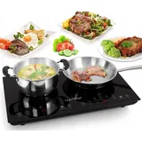 NutriChef Mobile Induktionskochplatte; Induktionskochfeld 2 Platten – Mobile Herdplatte 2 Kochfelder aus Glaskeramik