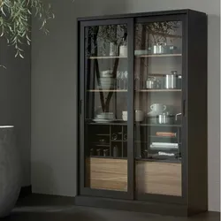 Schrank Vitrine in Nussbaumfarben und Schwarz 125 cm breit