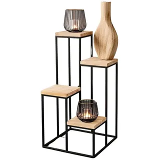 Dekoleidenschaft Stufenregal Schlicht aus Metall & Holz, 4 Ebenen, Blumenregal, Pflanzenständer, Dekoregal