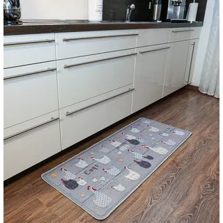 oKu-Tex Fußmatte | Schmutzfangmatte | "Deco-Flair Kitchen" | Aufdruck/Motiv Hühner | Küchenläufer für innen | Küche | rutschfest | 50x120 cm