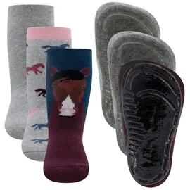 Ewers 3er-Pack Pferd Stoppersocken SoftStep, Socken mit Antirutschsohle für Mädchen, Anti-Rutsch-Socken mit Gummisohle, MADE IN GERMANY, 3 Paar rutschfeste Kindersocken, Größe 21-22