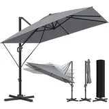 Kesser KESSER® Sonnenschirm Ampelschirm SUN XL 300 x 300 cm Inkl. Abdeckung +Windsicherung Drehbar Neigbar Kippbar Marktschirm Groß 360° Rotation, Gartenschirm mit Kurbel Sonnenschutz UV50+