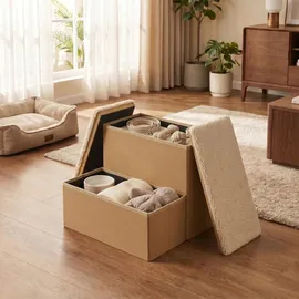 Relaxdays Hundetreppe 2 Stufen Beige 40 cm x 35 cm x 32 cm