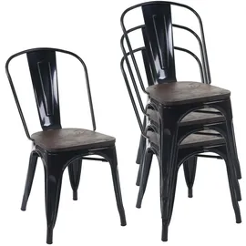 Mendler 4er-Set Stuhl HWC-A73 inkl. Holz-Sitzfläche, Bistrostuhl Stapelstuhl, Metall Industriedesign stapelbar ~ schwarz