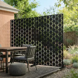 ML-Design Metall-Sichtschutz Milano 120x180 cm, aus Stahl, Raumteiler 3 Paneele, Trennwand erweiterbar mit Ständer, Paravent freistehend, Deko Sichtschutzwand wetterfest für Garten Balkon Terrasse