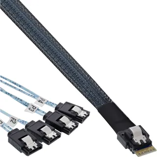 InLine Slim SAS Kabel, SFF-8654 zu 4x SATA 7-pin, 12Gb/s, 0,5m,