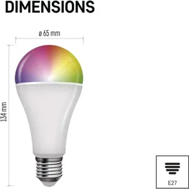 EMOS GoSmart LED-Lampe A65 ZigBee LED 14W Ersatz für 94W Helligkeit 1400 lm, RGB kompatibel mit Tuya/EMOS GoSmart-App, Sprach-Assistant, E27 - dimmbar, mehrfarbig & Weißtöne - 1400lm - sparsam, (statt Glühbirne) - 20 000 Stunden - - Google Home und Alexa