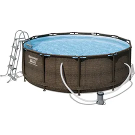 BESTWAY Steel Pro Max Frame Pool Set 366 x 100 cm rattanoptik inkl. Filterpumpe + Poolleiter
