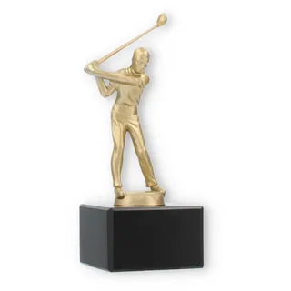 Pokal Metallfigur Golf Herren goldmetallic auf schwarzem Marmorsockel 16,6cm