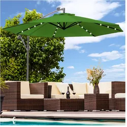 Luxus Sonnenschirm mit LED Beleuchtung Ampelschirm 300cm Solar Garten Schirm Pavillon in Grün