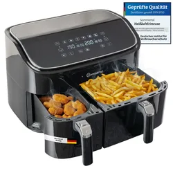 Sommertal Heißluftfritteuse HF DUAL 900 mit Doppelkammer   9 Liter XXL Airfryer & Dörrgerät   2850W   Digitales Touch Display   3D Umluftsystem   Vorheizen   Synchronisierungsfunktion