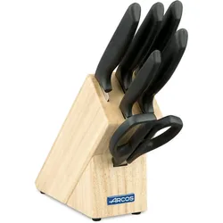 Arcos Serie Niza - Küchenmesser-Set 6 Stück (5 Messer + 1 schere) - Klinge Nitrum Edelstahl - HandGriff Polypropylen - Holzblock