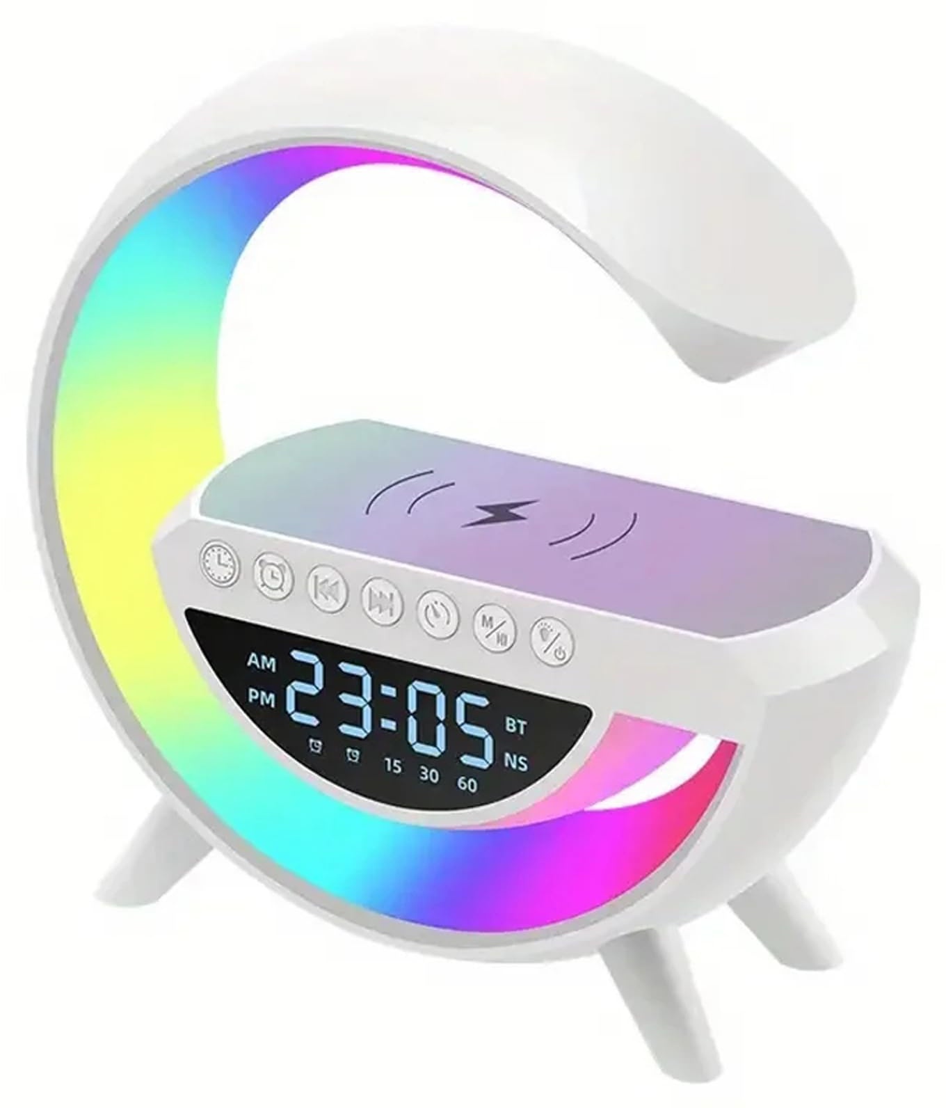 Multifunctional Bluetooth Speaker-Colorful Atmosphere Light Wireless Charging and Clock, LED Nachttischlampe Mit Kabellosem Ladegerät, Bluetooth Lautsprecher, AtmosphäRenlampe Tischlampe (Wecker)