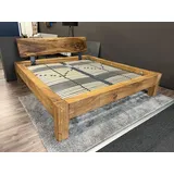Möbel Specht Massivholzbett Faxe (Balkenbett Eiche massiv, Familienbett bis 400x220), Kopfteil Bohle mit Baumkante