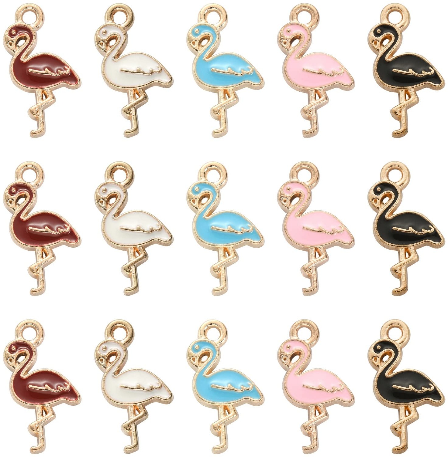 Ipotkitt 50 Stück 5 Farben Emaille Flamingo Charms Tier Vogel Charms Hawaii Stil Schmuck Zubehör für Halskette Armband Schmuckherstellung DIY Handwerk