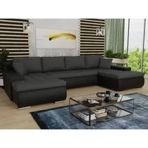 Sofnet Wohnlandschaft mit Schlaffunktion Faris U-Form - Couch, Schlafsofa mit Bettkasten, Couchgranitur mit Bettfunktion, Big Sofa, Bettsofa (Schwarz + Graphit (Madryt 1100 + Inari 94))